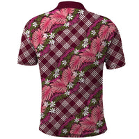 Polynesian Monstera Tiare Floral Polo Shirt Fuchsia Tropical Plaid - Polynesian Pride