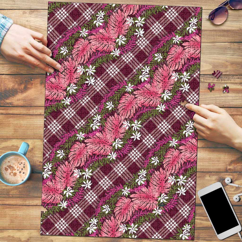 Polynesian Monstera Tiare Floral Puzzle Fuchsia Tropical Plaid LT01 Pink - Polynesian Pride
