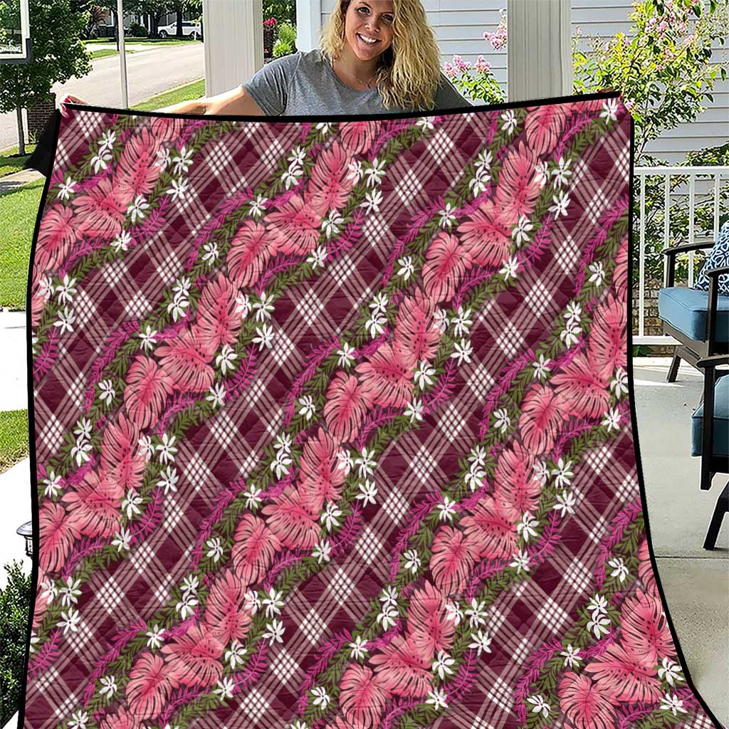 Polynesian Monstera Tiare Floral Quilt Fuchsia Tropical Plaid - Polynesian Pride