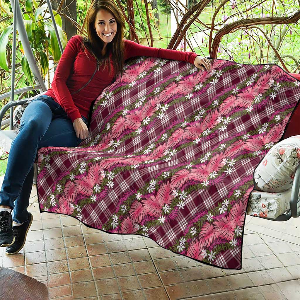 Polynesian Monstera Tiare Floral Quilt Fuchsia Tropical Plaid - Polynesian Pride