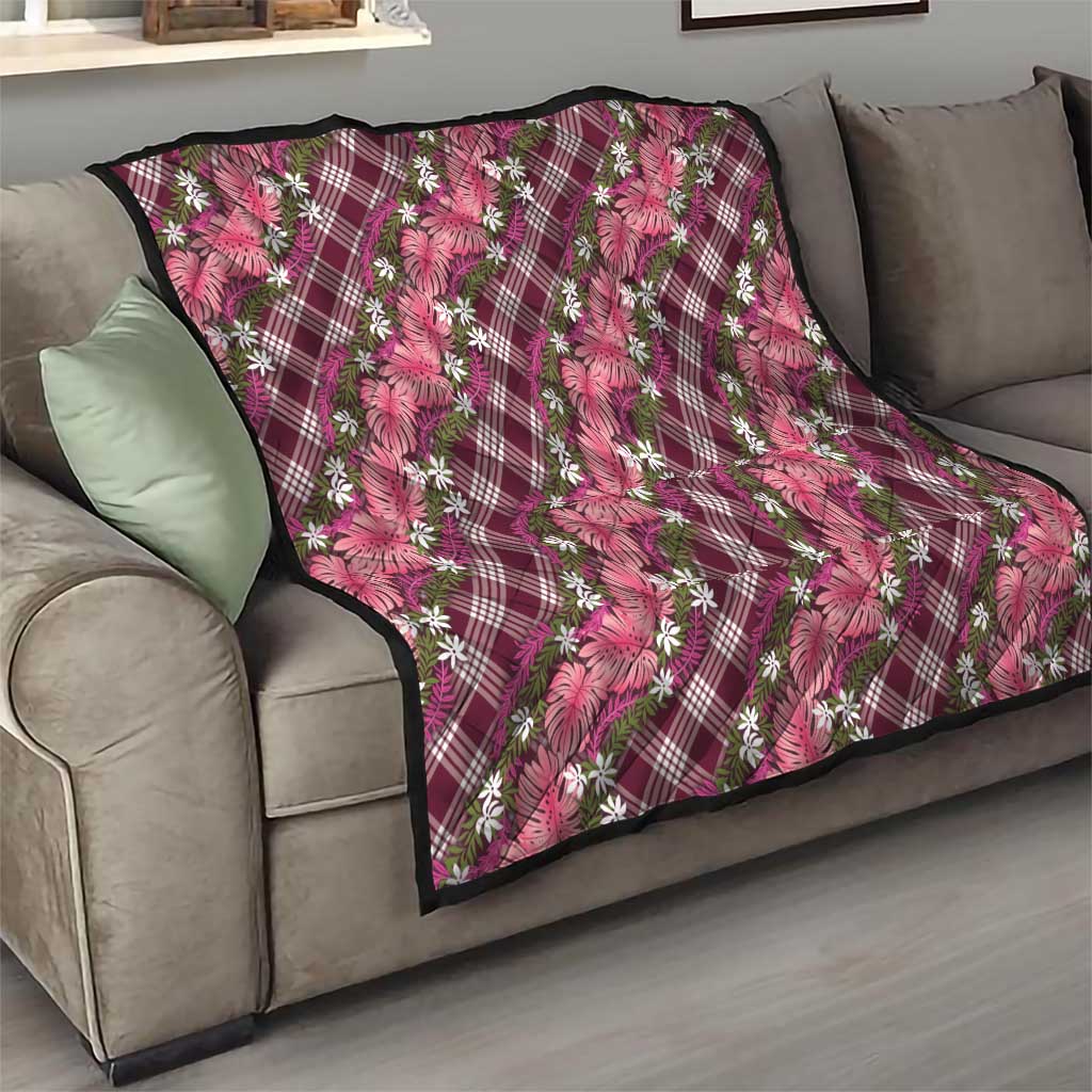 Polynesian Monstera Tiare Floral Quilt Fuchsia Tropical Plaid - Polynesian Pride
