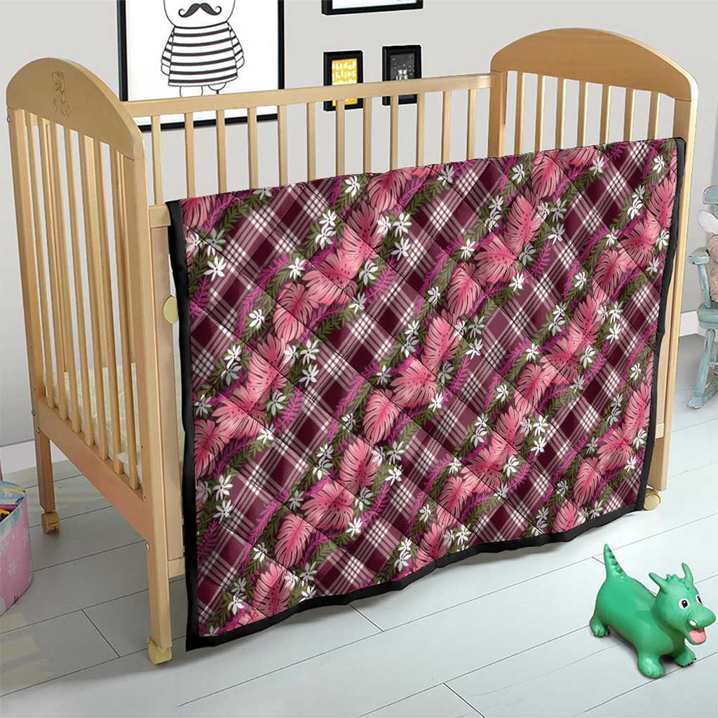 Polynesian Monstera Tiare Floral Quilt Fuchsia Tropical Plaid - Polynesian Pride