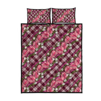 Polynesian Monstera Tiare Floral Quilt Bed Set Fuchsia Tropical Plaid - Polynesian Pride