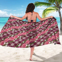 Polynesian Monstera Tiare Floral Sarong Fuchsia Tropical Plaid - Polynesian Pride