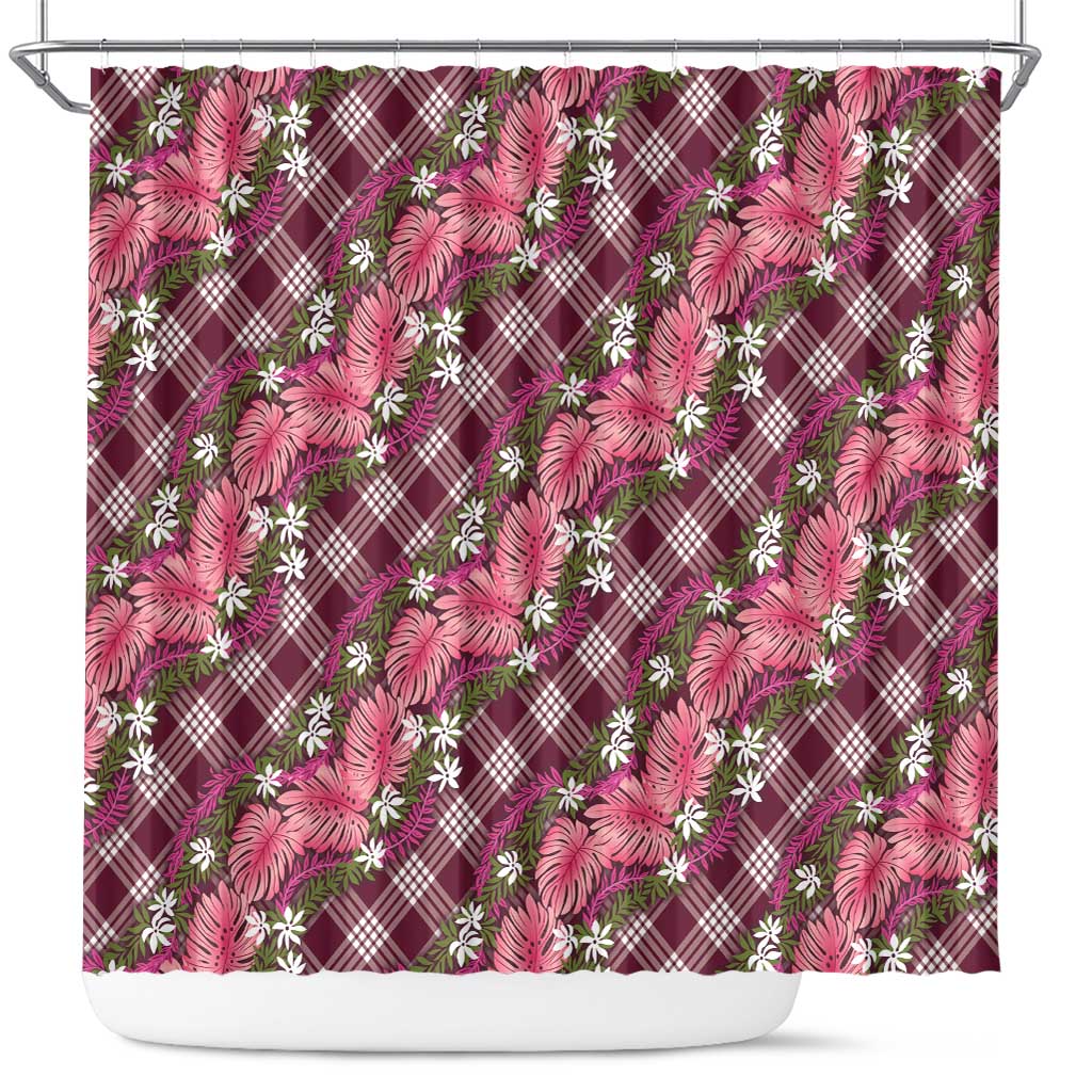 Polynesian Monstera Tiare Floral Shower Curtain Fuchsia Tropical Plaid LT01 Pink - Polynesian Pride
