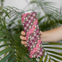 Polynesian Monstera Tiare Floral Skinny Tumbler Fuchsia Tropical Plaid - Polynesian Pride