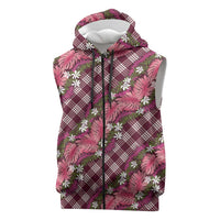 Polynesian Monstera Tiare Floral Sleeveless Zip Hoodie Fuchsia Tropical Plaid - Polynesian Pride