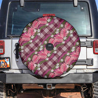 Polynesian Monstera Tiare Floral Spare Tire Cover Fuchsia Tropical Plaid - Polynesian Pride
