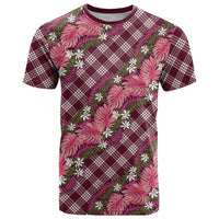 Polynesian Monstera Tiare Floral T Shirt Fuchsia Tropical Plaid - Polynesian Pride