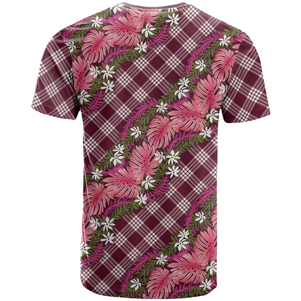 Polynesian Monstera Tiare Floral T Shirt Fuchsia Tropical Plaid - Polynesian Pride