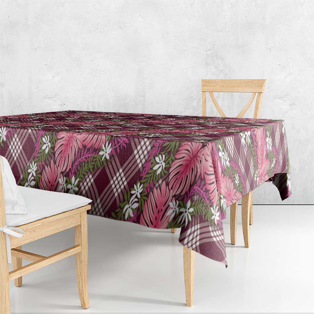 Polynesian Monstera Tiare Floral Tablecloth Fuchsia Tropical Plaid - Polynesian Pride