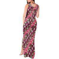 Polynesian Monstera Tiare Floral Tank Maxi Dress Fuchsia Tropical Plaid - Polynesian Pride