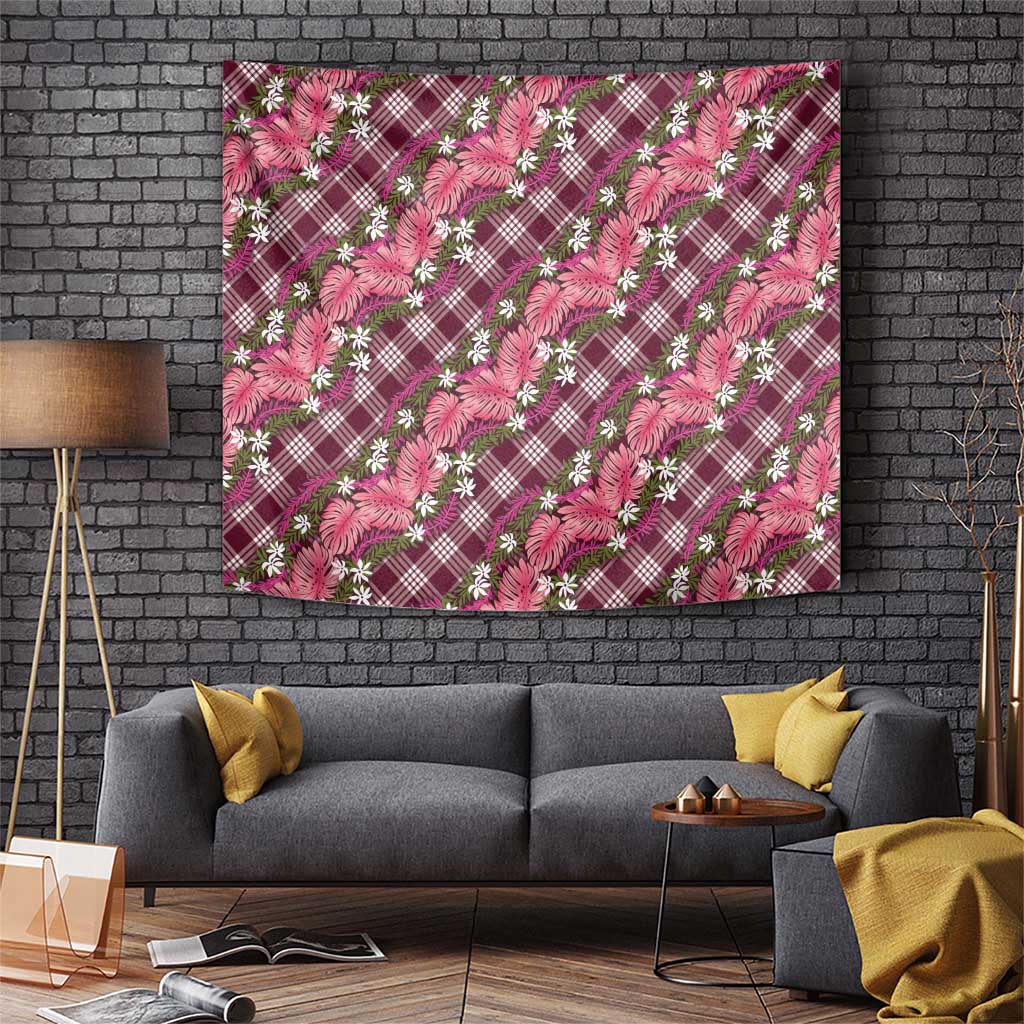 Polynesian Monstera Tiare Floral Tapestry Fuchsia Tropical Plaid - Polynesian Pride