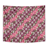 Polynesian Monstera Tiare Floral Tapestry Fuchsia Tropical Plaid - Polynesian Pride