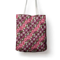 Polynesian Monstera Tiare Floral Tote Bag Fuchsia Tropical Plaid - Polynesian Pride