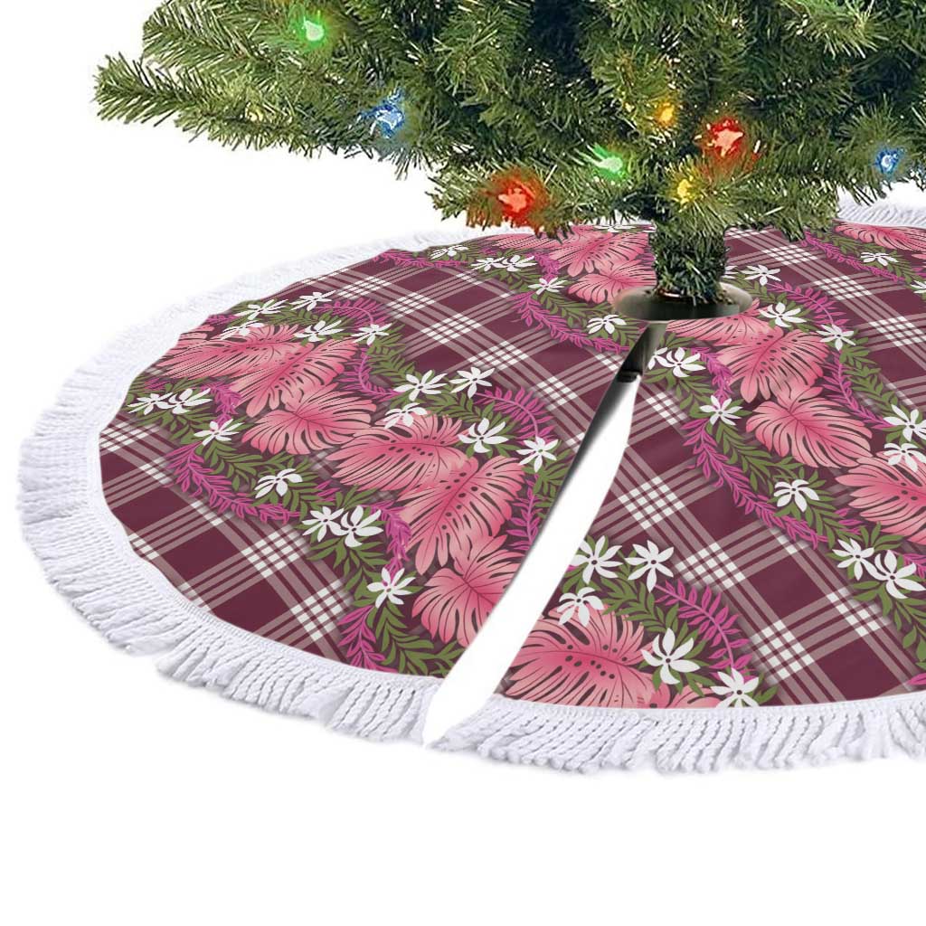 Polynesian Monstera Tiare Floral Tree Skirt Fuchsia Tropical Plaid - Polynesian Pride