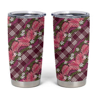 Polynesian Monstera Tiare Floral Tumbler Cup Fuchsia Tropical Plaid - Polynesian Pride