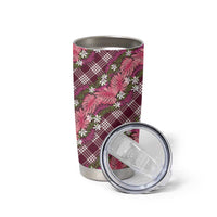 Polynesian Monstera Tiare Floral Tumbler Cup Fuchsia Tropical Plaid - Polynesian Pride