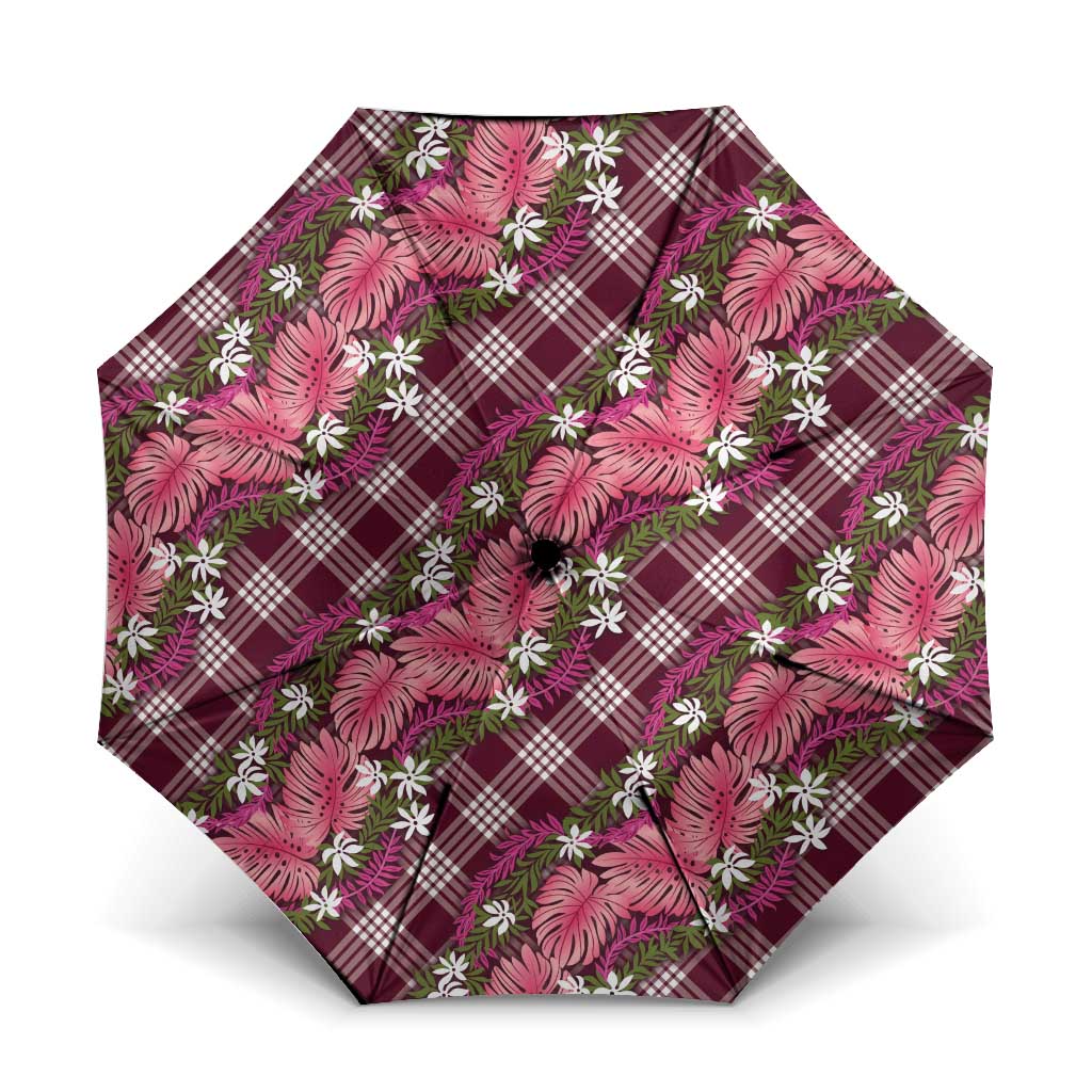 Polynesian Monstera Tiare Floral Umbrella Fuchsia Tropical Plaid - Polynesian Pride