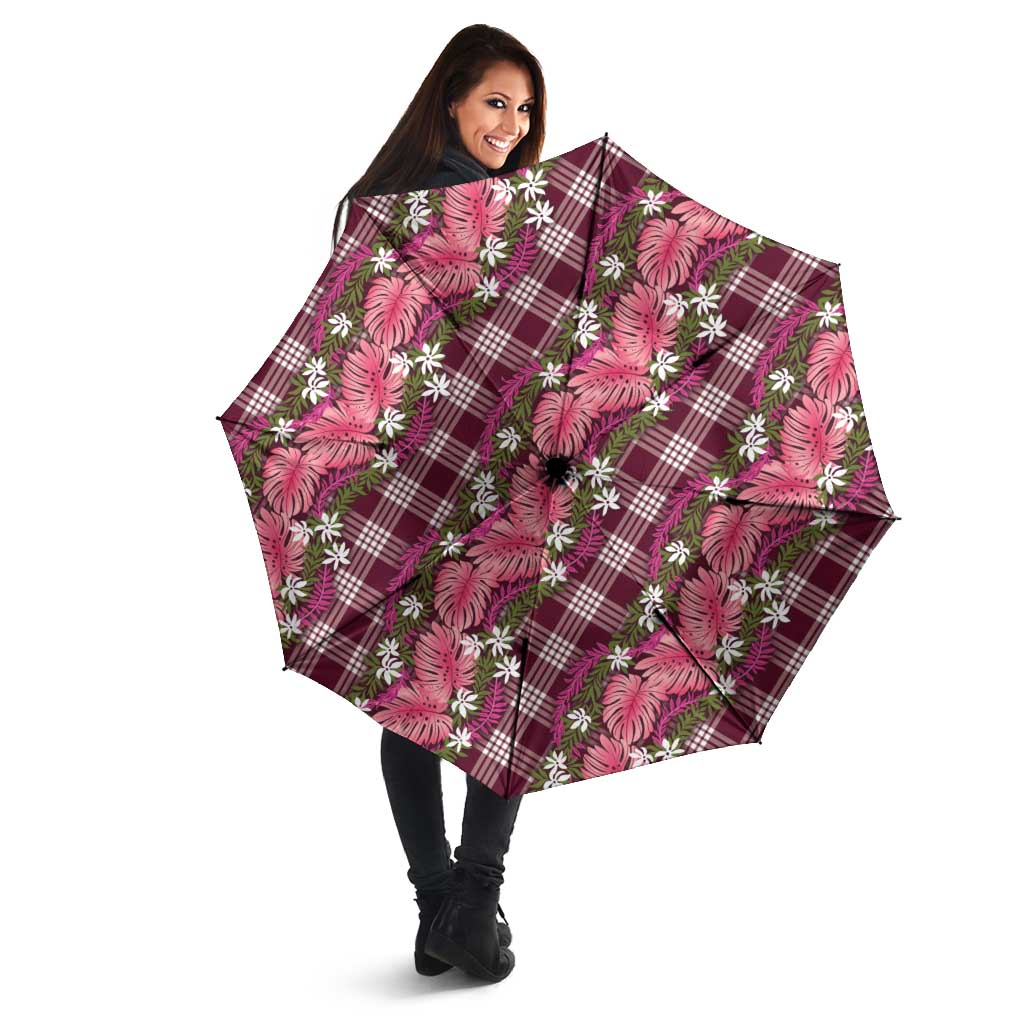 Polynesian Monstera Tiare Floral Umbrella Fuchsia Tropical Plaid - Polynesian Pride