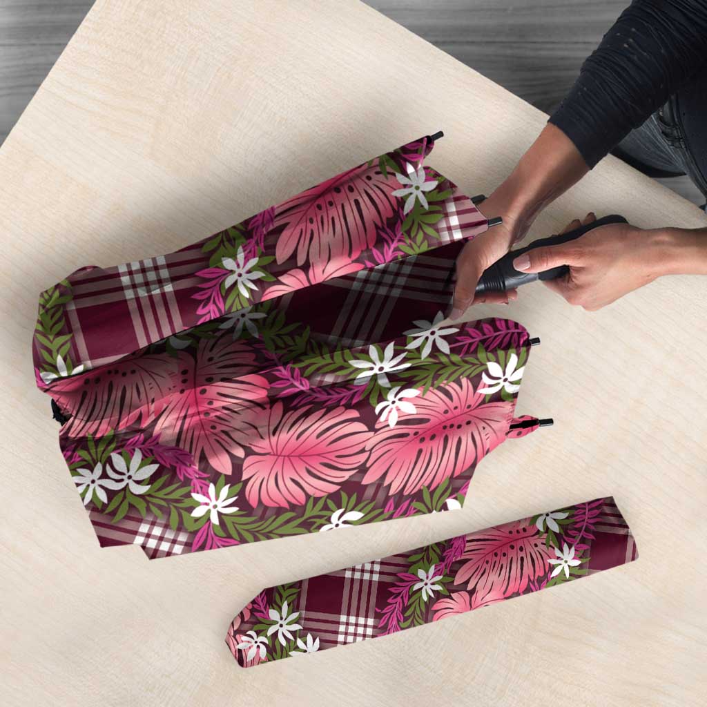 Polynesian Monstera Tiare Floral Umbrella Fuchsia Tropical Plaid - Polynesian Pride