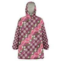 Polynesian Monstera Tiare Floral Wearable Blanket Hoodie Fuchsia Tropical Plaid - Polynesian Pride