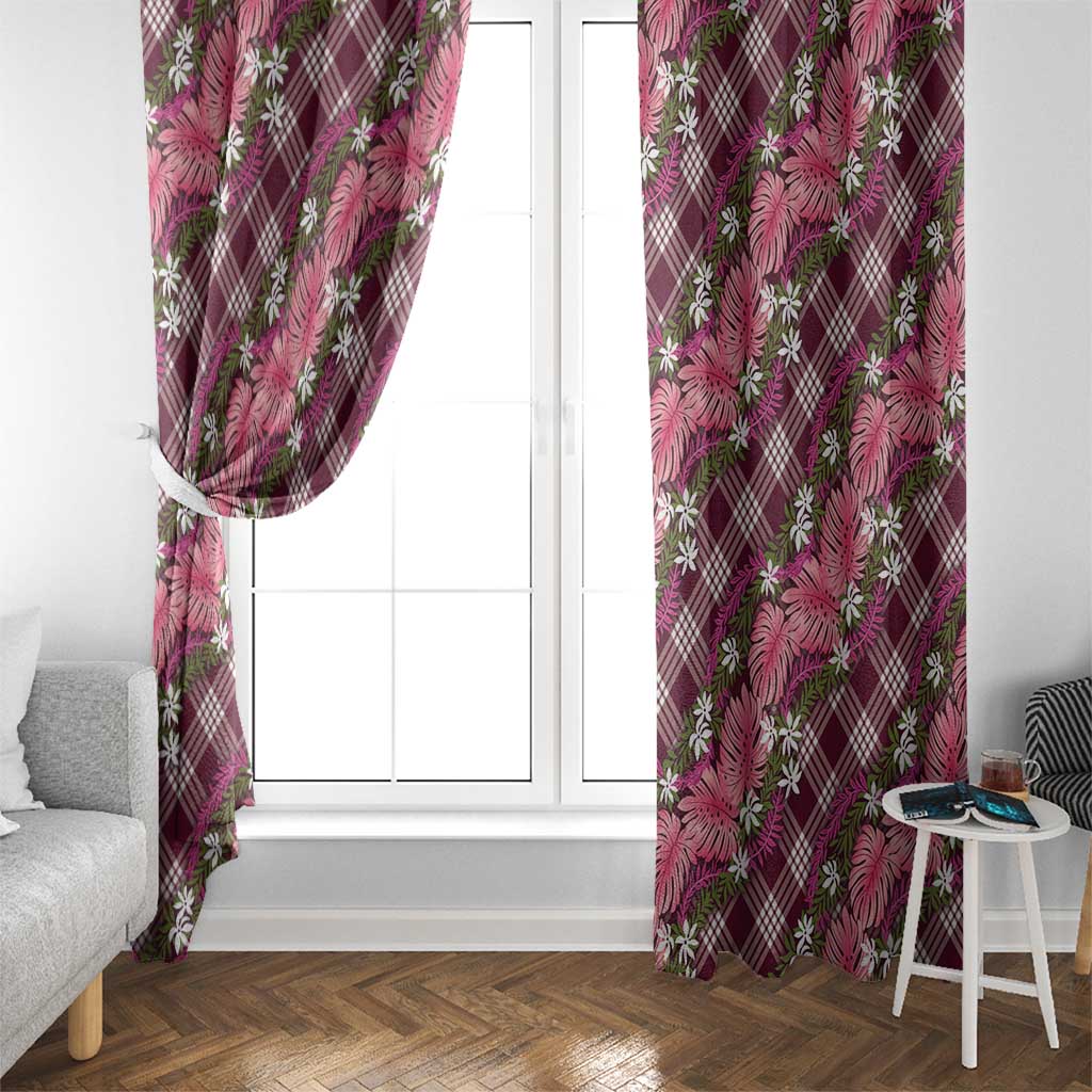 Polynesian Monstera Tiare Floral Window Curtain Fuchsia Tropical Plaid - Polynesian Pride