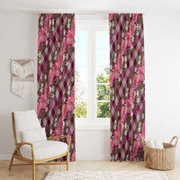 Polynesian Monstera Tiare Floral Window Curtain Fuchsia Tropical Plaid - Polynesian Pride