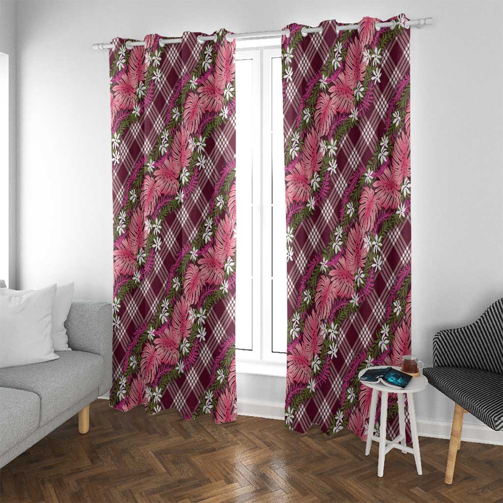 Polynesian Monstera Tiare Floral Window Curtain Fuchsia Tropical Plaid - Polynesian Pride