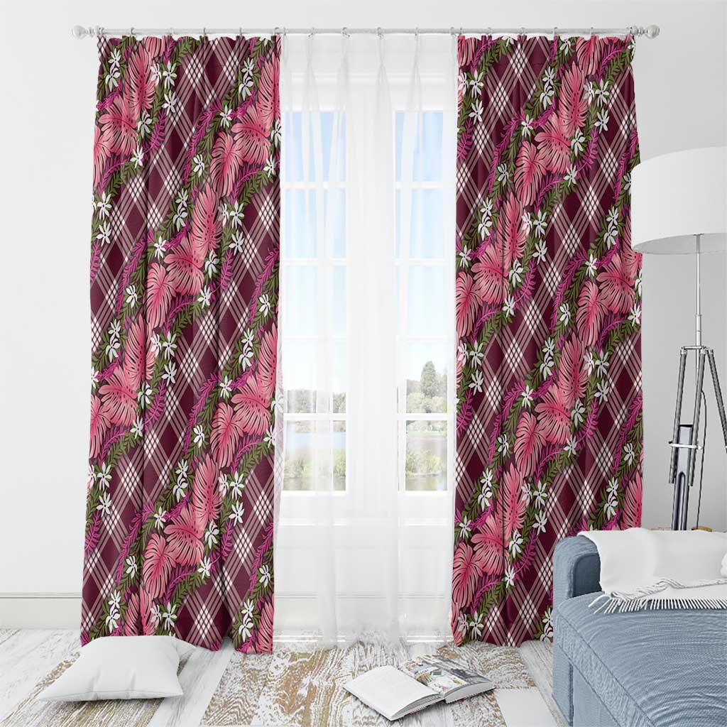 Polynesian Monstera Tiare Floral Window Curtain Fuchsia Tropical Plaid - Polynesian Pride