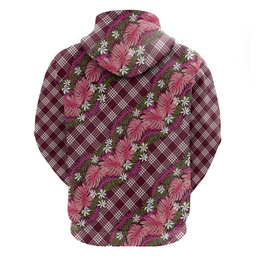 Polynesian Monstera Tiare Floral Zip Hoodie Fuchsia Tropical Plaid - Polynesian Pride