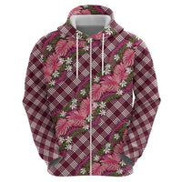 Polynesian Monstera Tiare Floral Zip Hoodie Fuchsia Tropical Plaid - Polynesian Pride