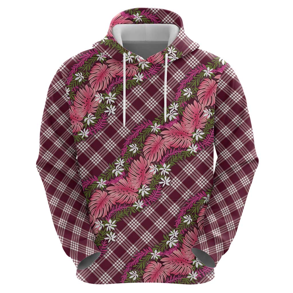Polynesian Monstera Tiare Floral Zip Hoodie Fuchsia Tropical Plaid - Polynesian Pride