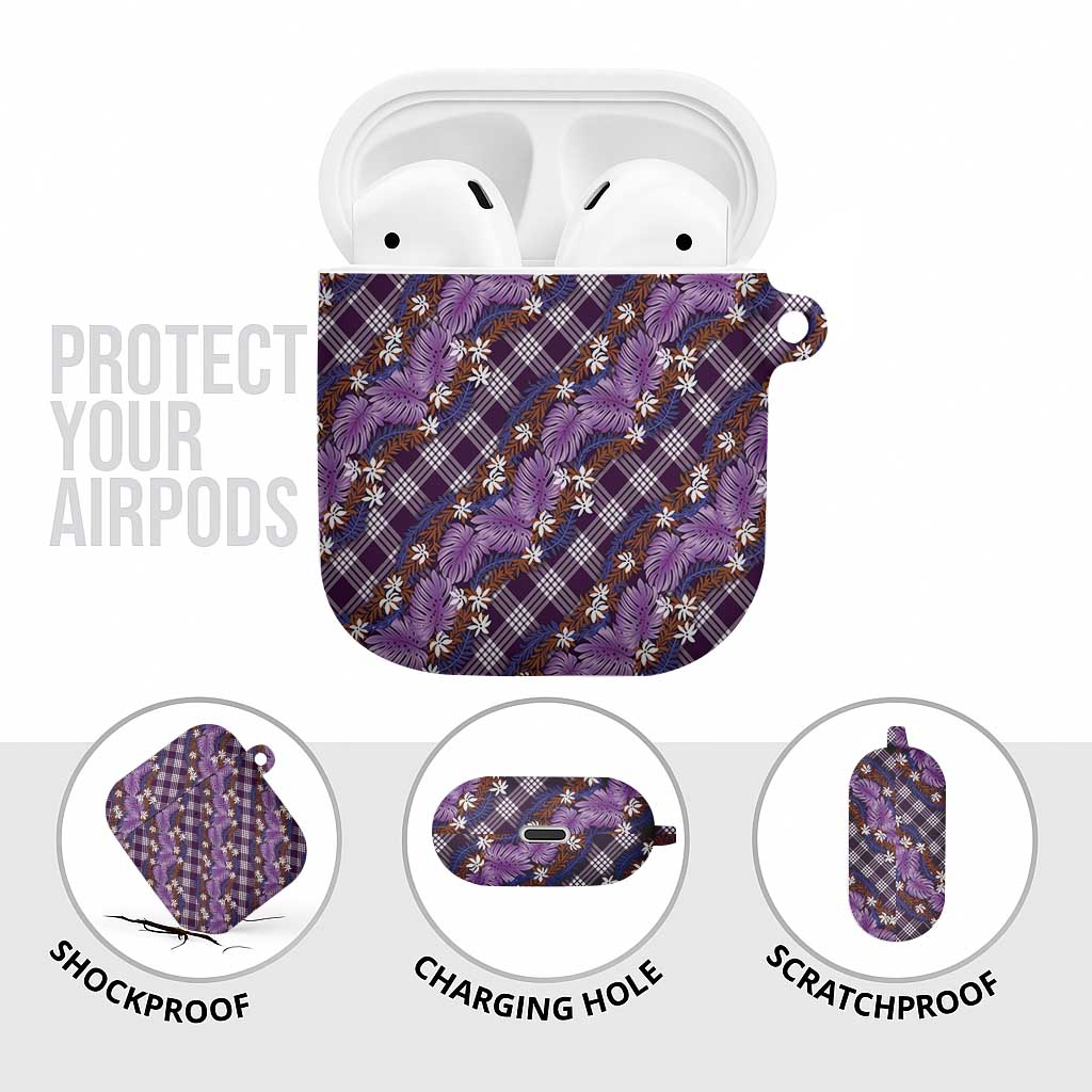 Polynesian Monstera Tiare Floral AirPods Case Lavender Tropical Plaid - Polynesian Pride