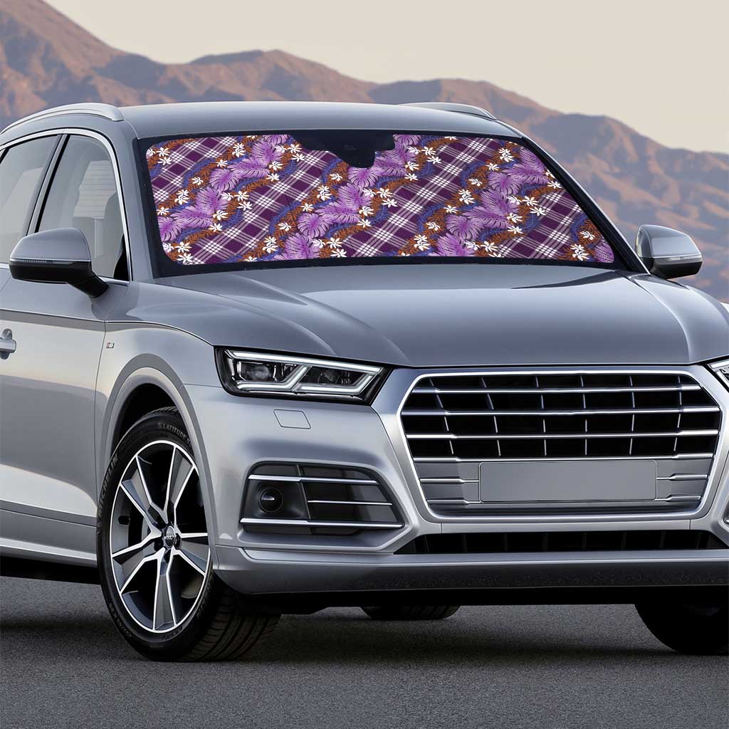 Polynesian Monstera Tiare Floral Auto Sun Shade Lavender Tropical Plaid - Polynesian Pride