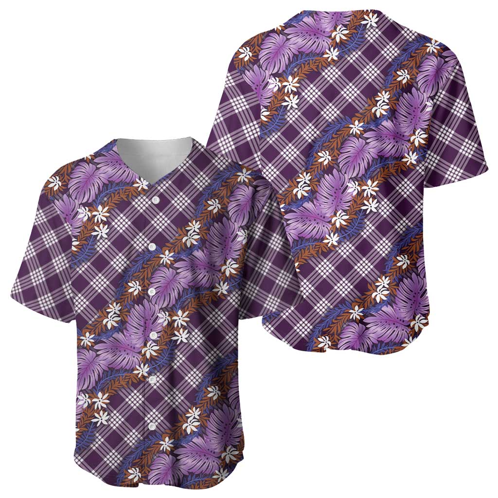Polynesian Monstera Tiare Floral Baseball Jersey Lavender Tropical Plaid - Polynesian Pride