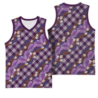 Polynesian Monstera Tiare Floral Basketball Jersey Lavender Tropical Plaid - Polynesian Pride