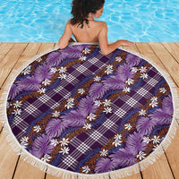 Polynesian Monstera Tiare Floral Beach Blanket Lavender Tropical Plaid - Polynesian Pride