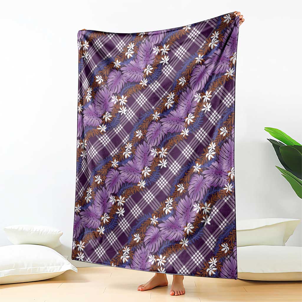 Polynesian Monstera Tiare Floral Blanket Lavender Tropical Plaid - Polynesian Pride