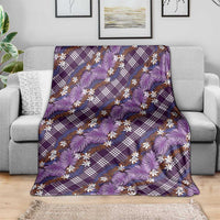 Polynesian Monstera Tiare Floral Blanket Lavender Tropical Plaid - Polynesian Pride