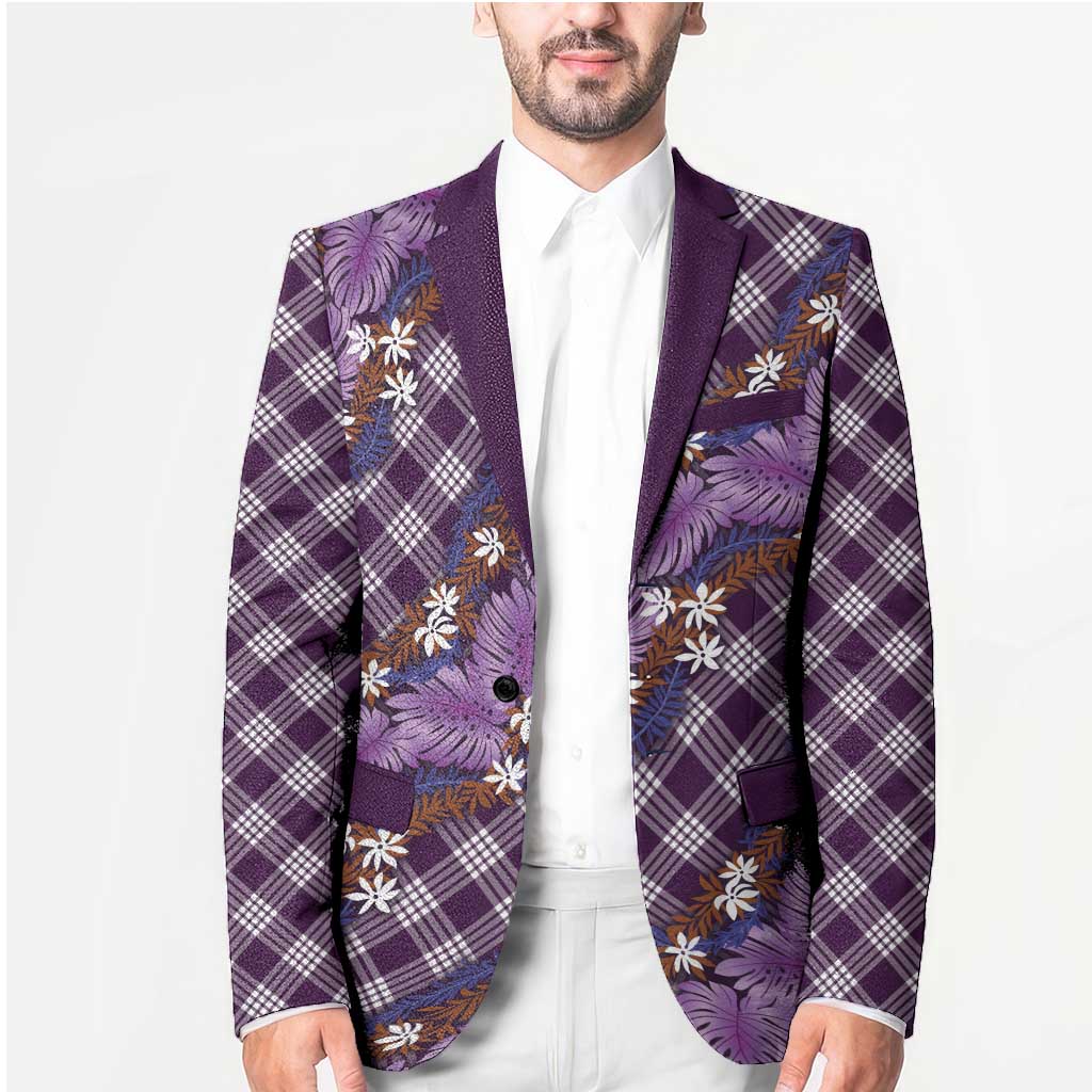 Polynesian Monstera Tiare Floral Blazer Lavender Tropical Plaid - Polynesian Pride