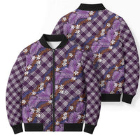 Polynesian Monstera Tiare Floral Bomber Puffer Jacket Lavender Tropical Plaid - Polynesian Pride