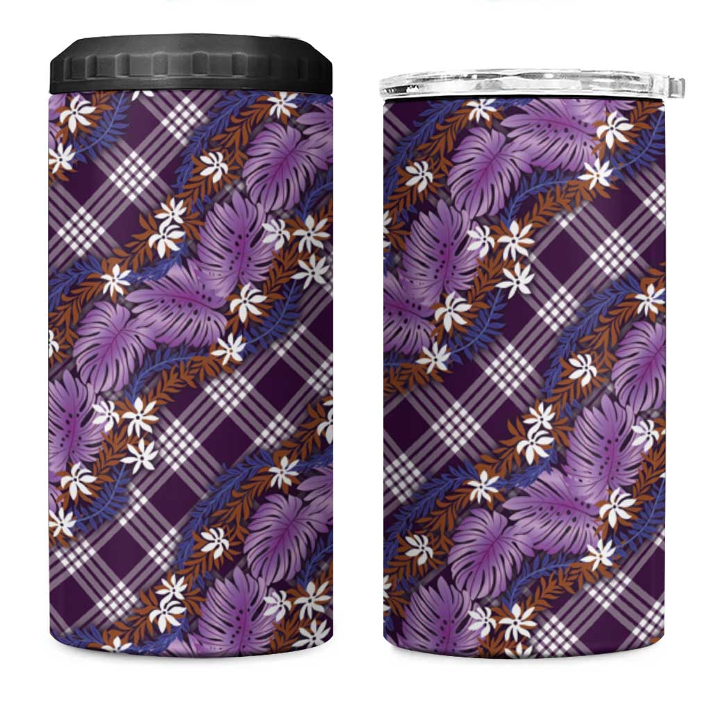 Polynesian Monstera Tiare Floral 4 in 1 Can Cooler Tumbler Lavender Tropical Plaid - Polynesian Pride