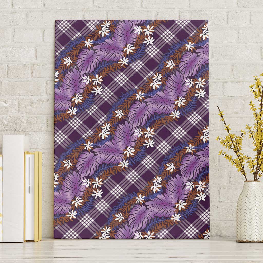 Polynesian Monstera Tiare Floral Canvas Wall Art Lavender Tropical Plaid - Polynesian Pride