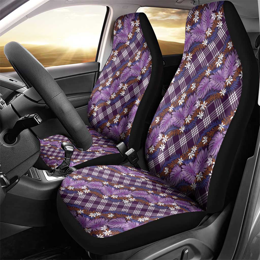 Polynesian Monstera Tiare Floral Car Seat Cover Lavender Tropical Plaid - Polynesian Pride