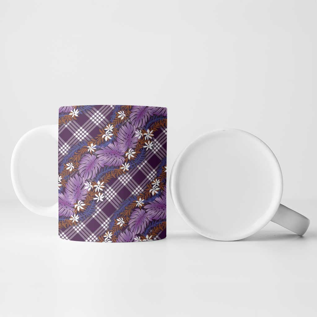 Polynesian Monstera Tiare Floral Ceramic Mug Lavender Tropical Plaid - Polynesian Pride