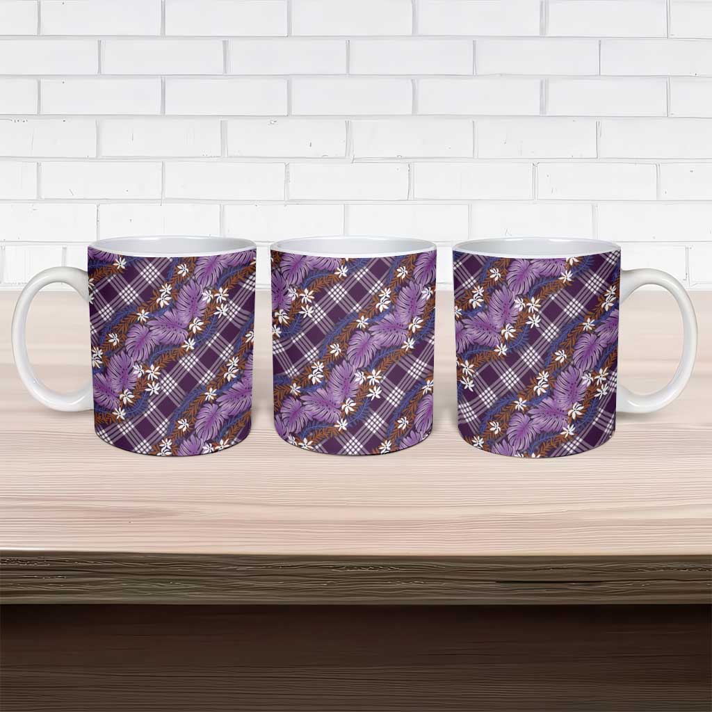 Polynesian Monstera Tiare Floral Ceramic Mug Lavender Tropical Plaid - Polynesian Pride