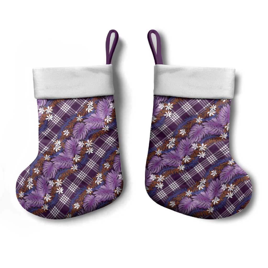 Polynesian Monstera Tiare Floral Christmas Stocking Lavender Tropical Plaid - Polynesian Pride