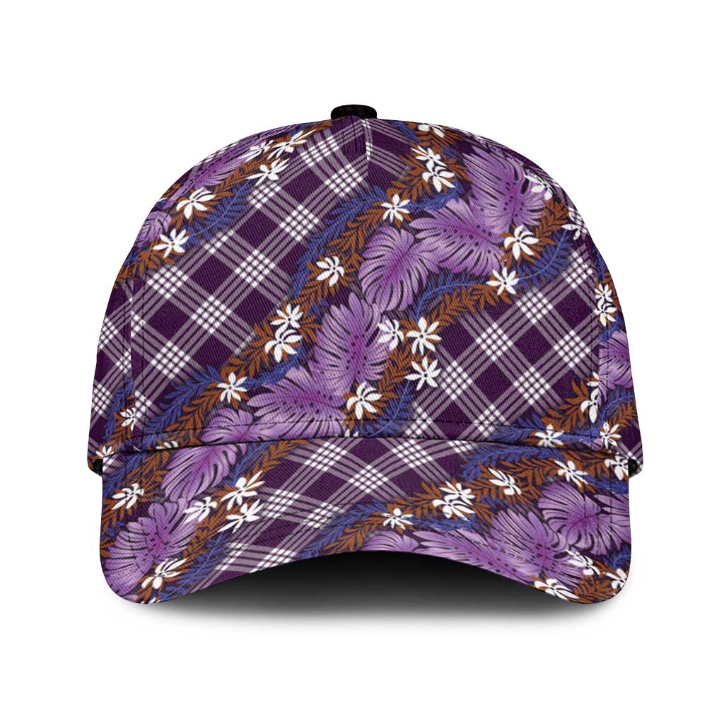 Polynesian Monstera Tiare Floral Classic Cap Lavender Tropical Plaid - Polynesian Pride
