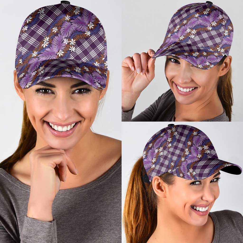 Polynesian Monstera Tiare Floral Classic Cap Lavender Tropical Plaid - Polynesian Pride
